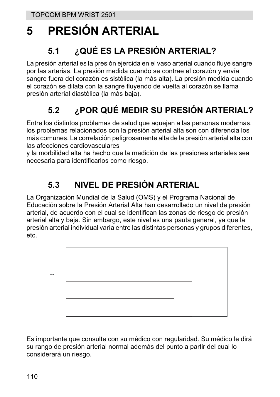 5presión arterial, Stage 2 hypertension, Stage 1 hypertension | Normal, Prehypertension, 1 ¿qué es la presión arterial, 2 ¿por qué medir su presión arterial, 3 nivel de presión arterial | Topcom BPM WRIST 2501 User Manual | Page 110 / 120