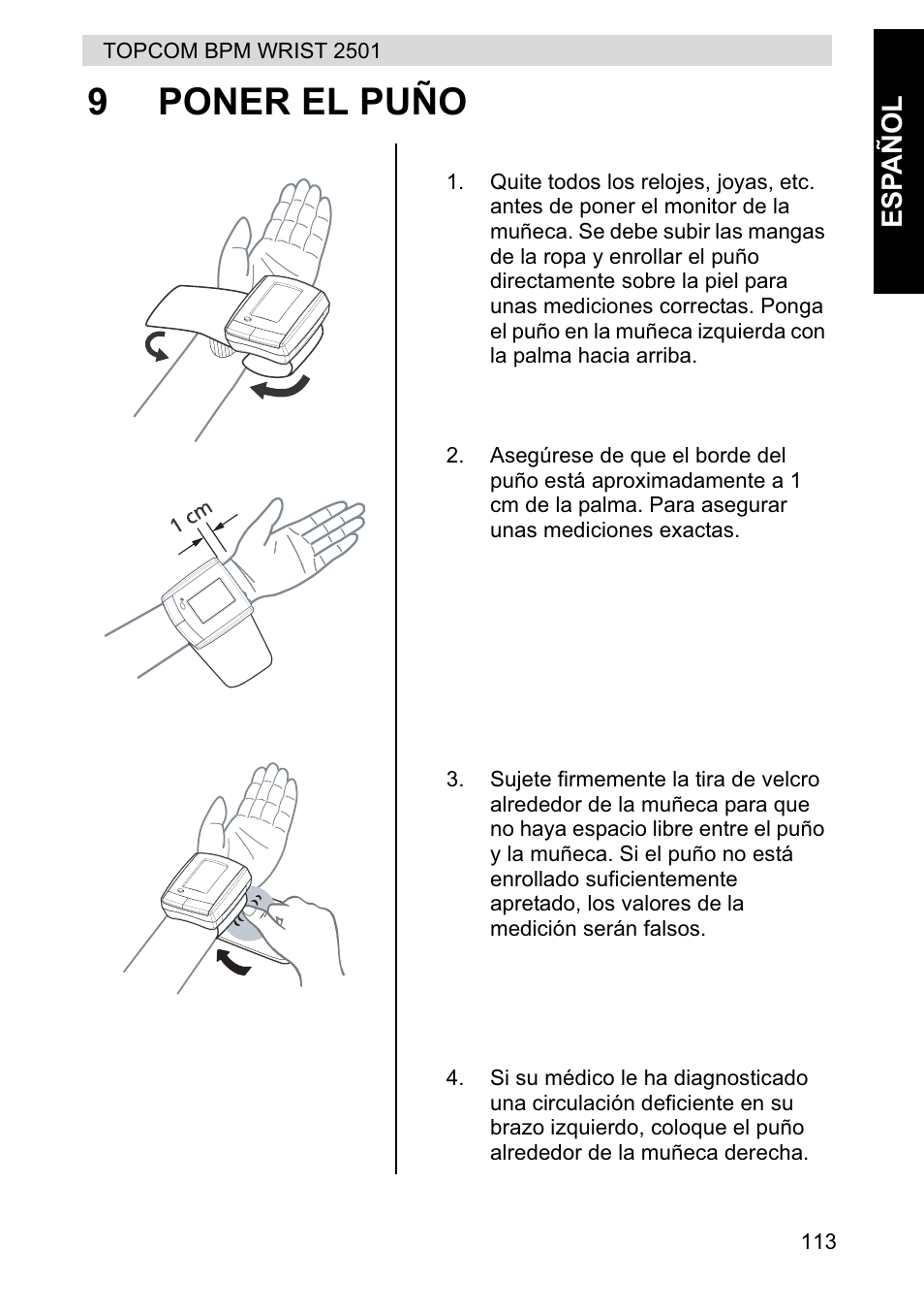9poner el puño | Topcom BPM WRIST 2501 User Manual | Page 113 / 120