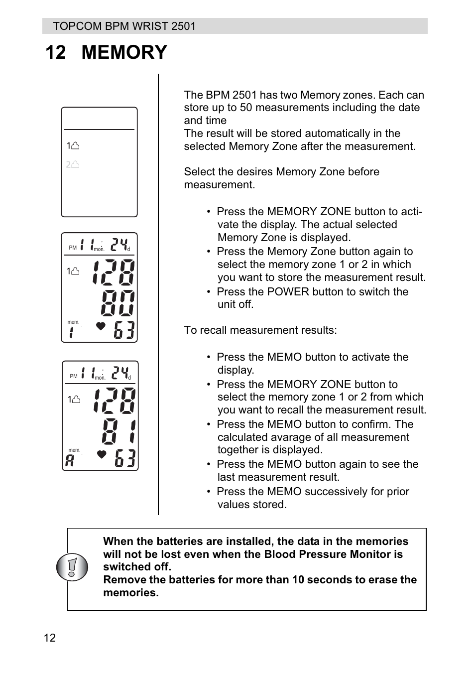 Topcom BPM WRIST 2501 User Manual | Page 12 / 120