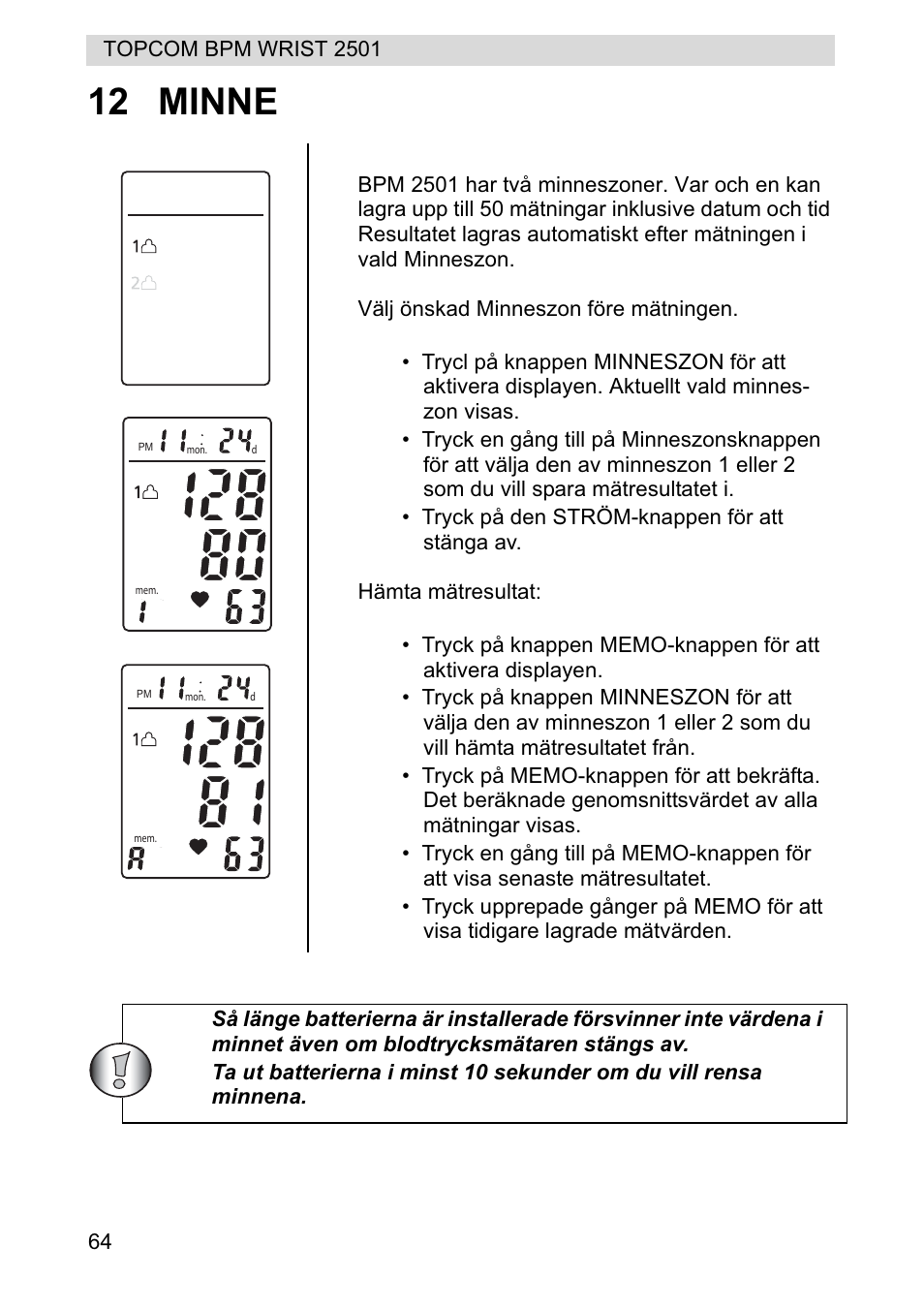 12 minne | Topcom BPM WRIST 2501 User Manual | Page 64 / 120