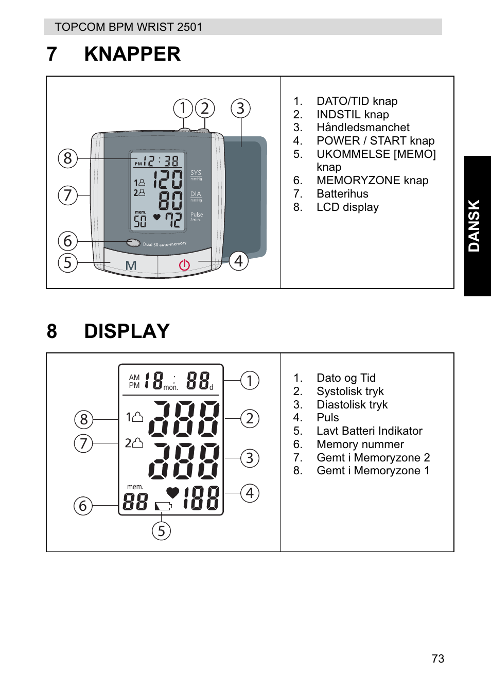 7knapper 8 display | Topcom BPM WRIST 2501 User Manual | Page 73 / 120