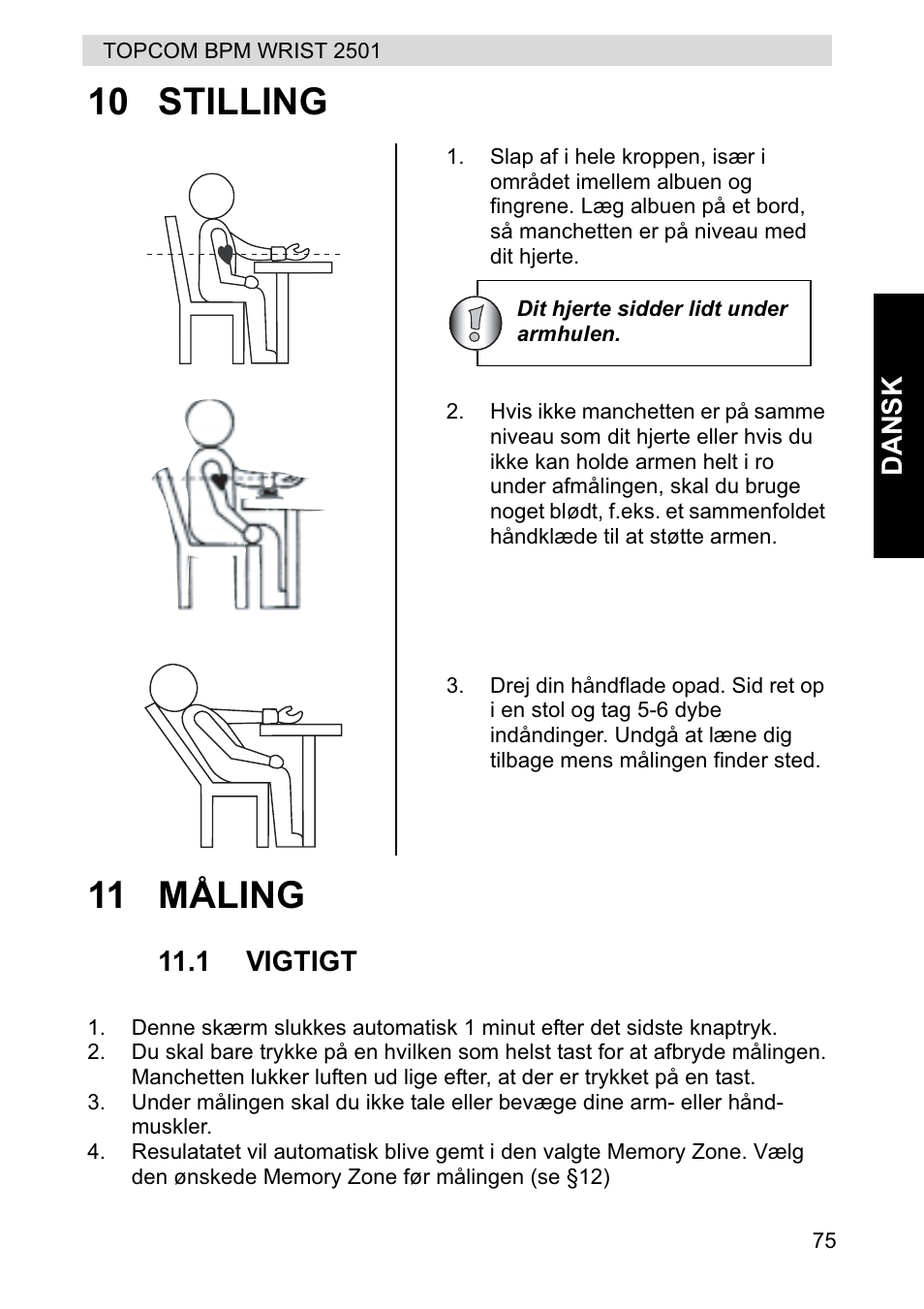 10 stilling 11 måling | Topcom BPM WRIST 2501 User Manual | Page 75 / 120