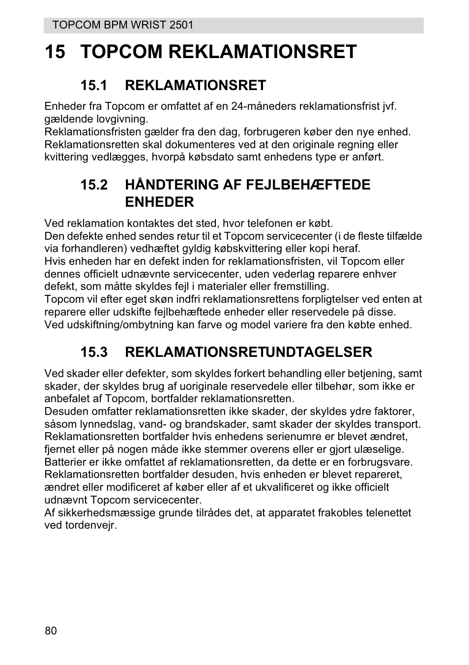 15 topcom reklamationsret | Topcom BPM WRIST 2501 User Manual | Page 80 / 120
