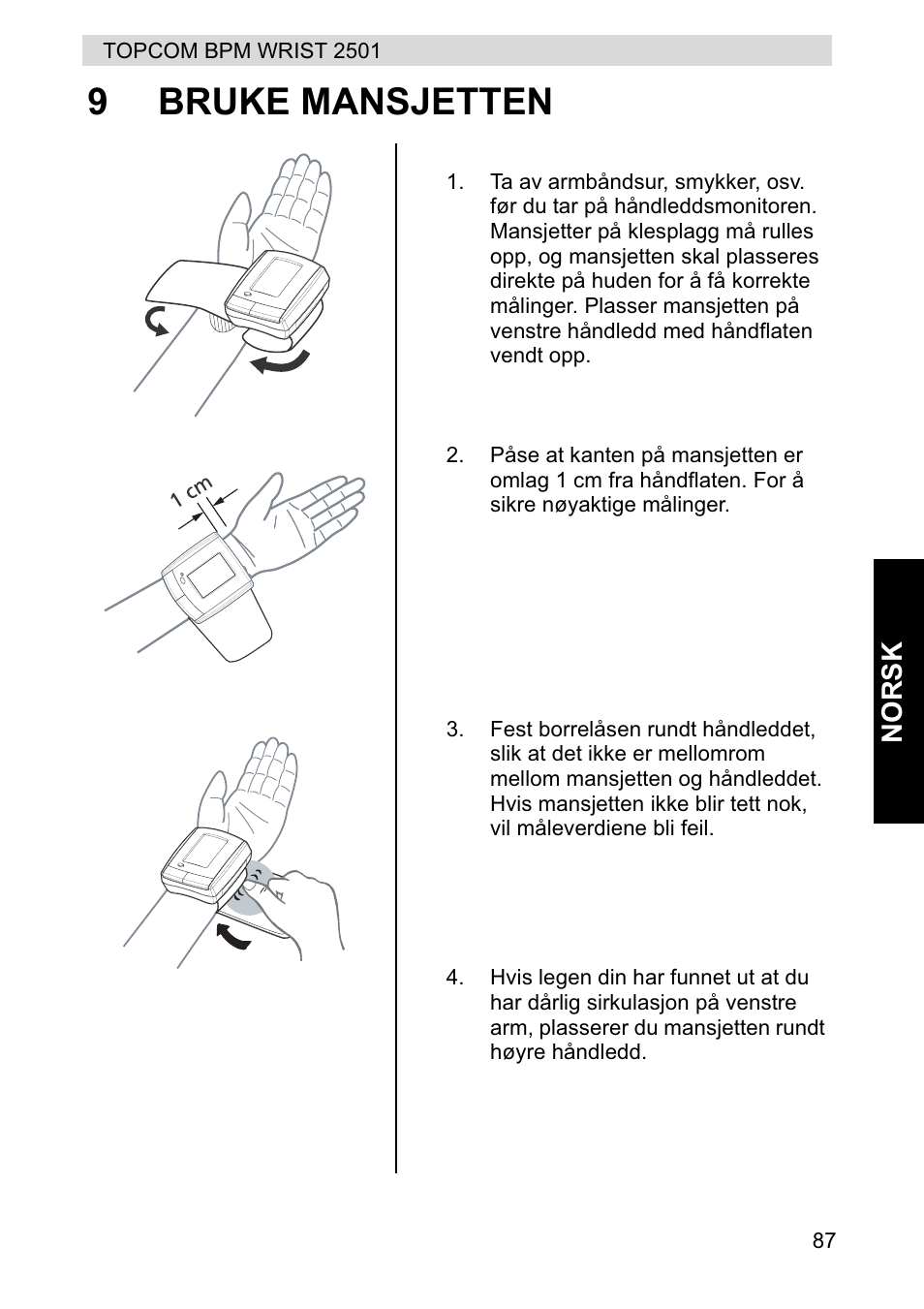 9bruke mansjetten | Topcom BPM WRIST 2501 User Manual | Page 87 / 120