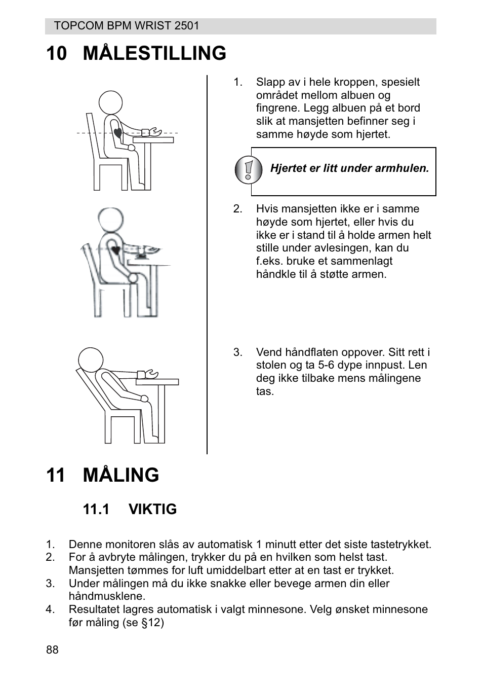 10 målestilling 11 måling | Topcom BPM WRIST 2501 User Manual | Page 88 / 120