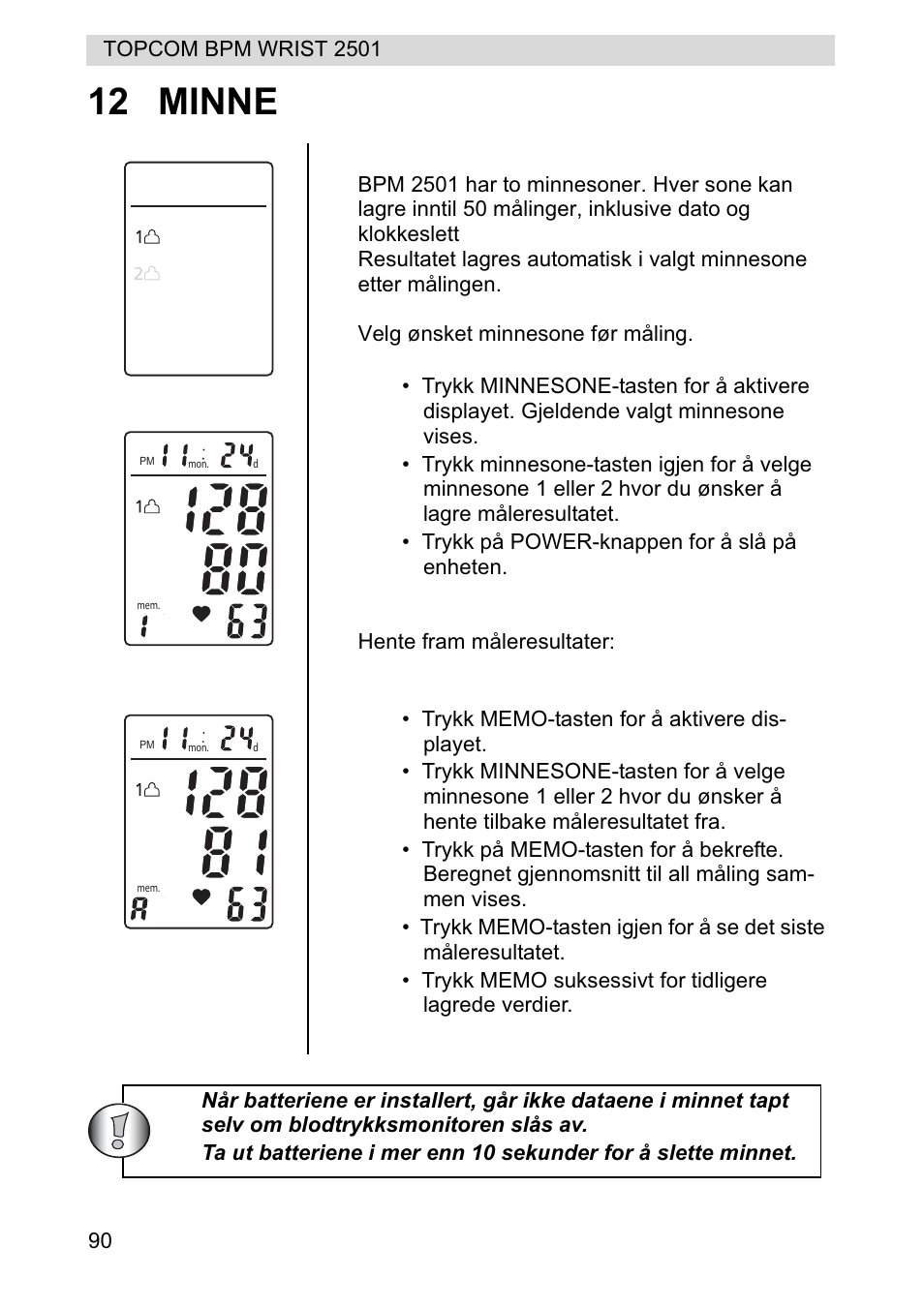 12 minne | Topcom BPM WRIST 2501 User Manual | Page 90 / 120