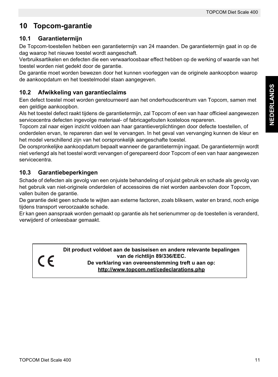 10 topcom-garantie | Topcom 400 User Manual | Page 11 / 88