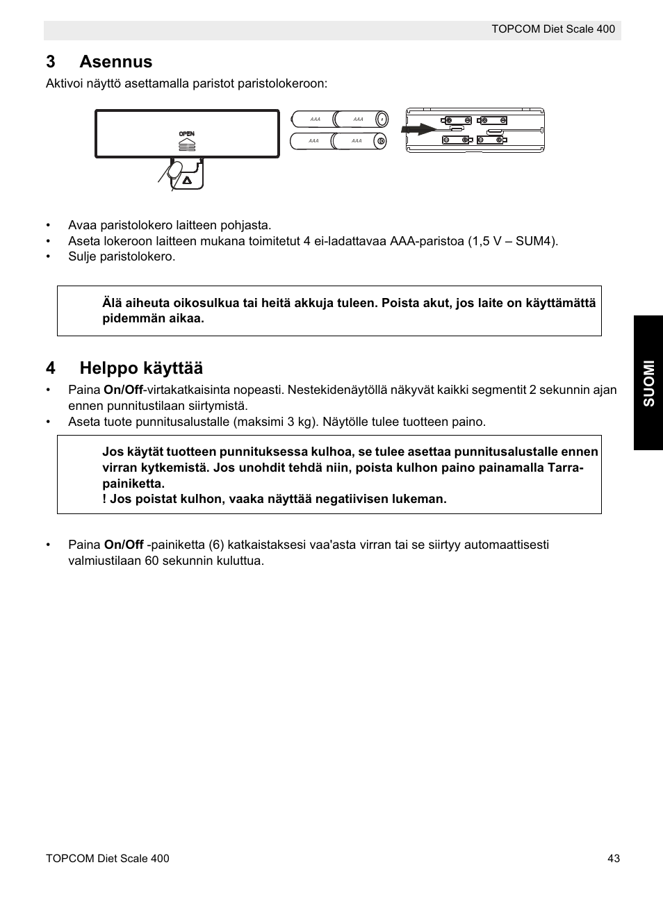 3asennus, 4helppo käyttää | Topcom 400 User Manual | Page 43 / 88