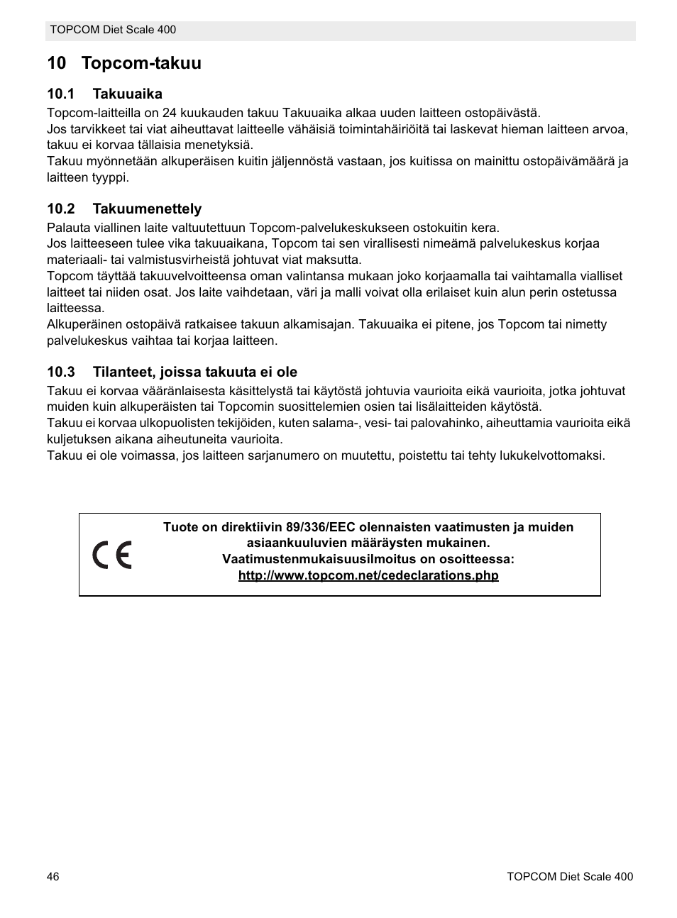 10 topcom-takuu | Topcom 400 User Manual | Page 46 / 88