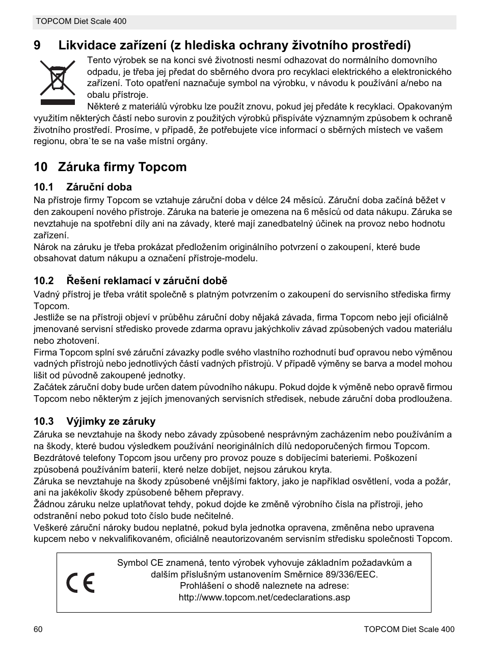 10 záruka firmy topcom | Topcom 400 User Manual | Page 60 / 88