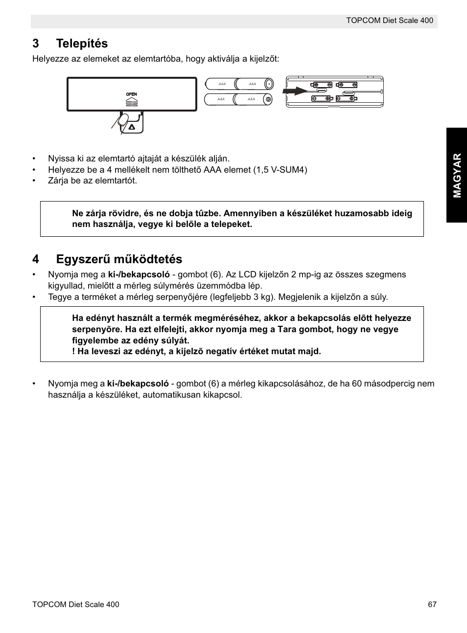 3telepítés, 4egyszerħ mħködtetés | Topcom 400 User Manual | Page 67 / 88