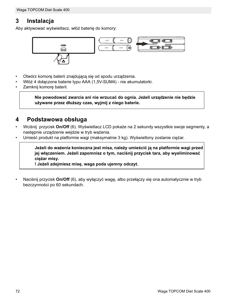 3instalacja, 4podstawowa obsáuga | Topcom 400 User Manual | Page 72 / 88