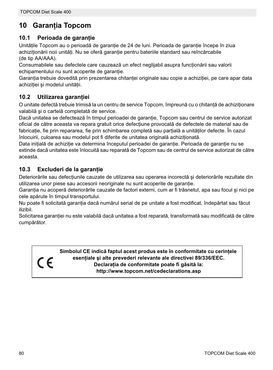 10 garanġia topcom | Topcom 400 User Manual | Page 80 / 88