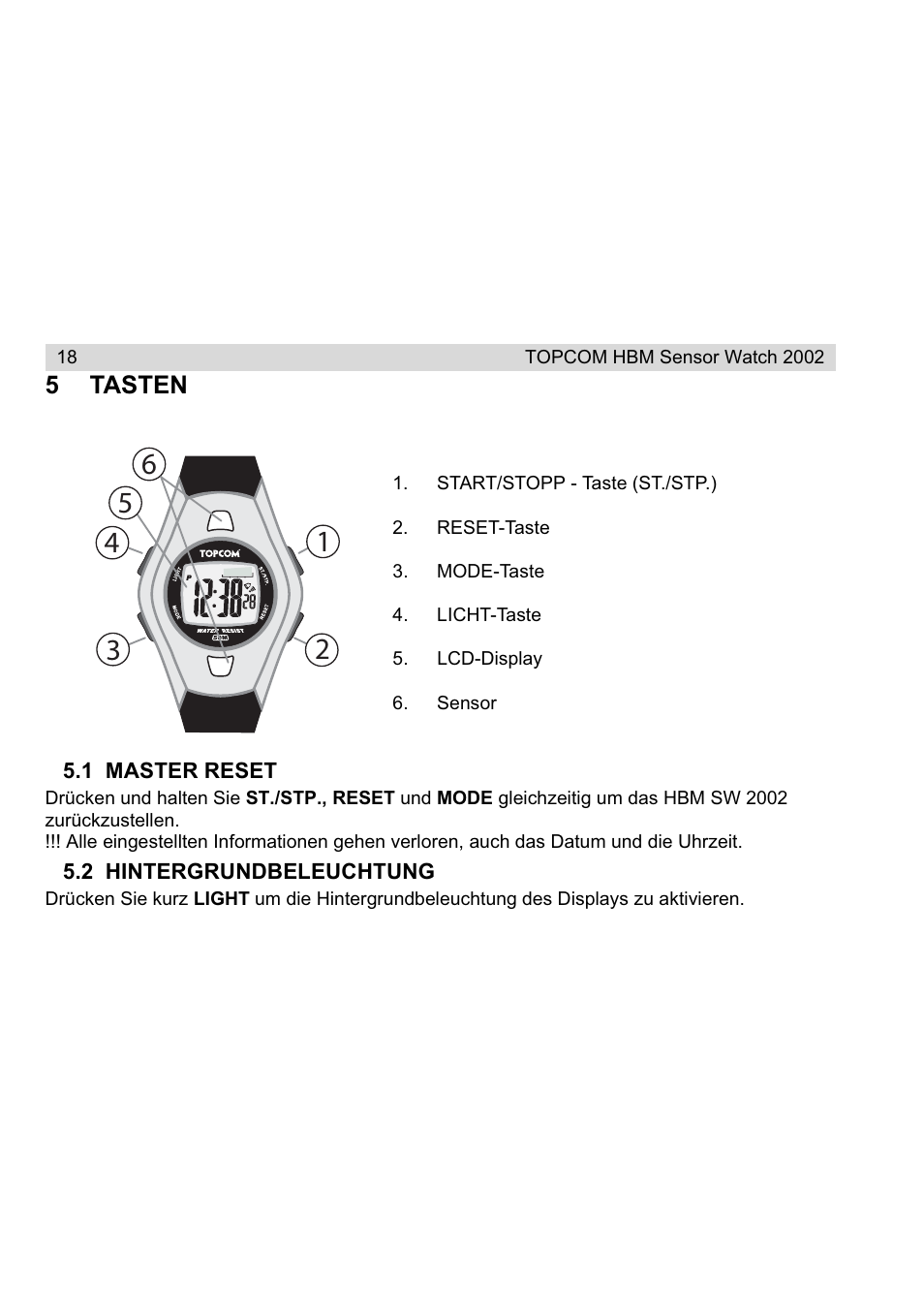 Topcom HBM Sensor Watch 2002 User Manual | Page 18 / 72