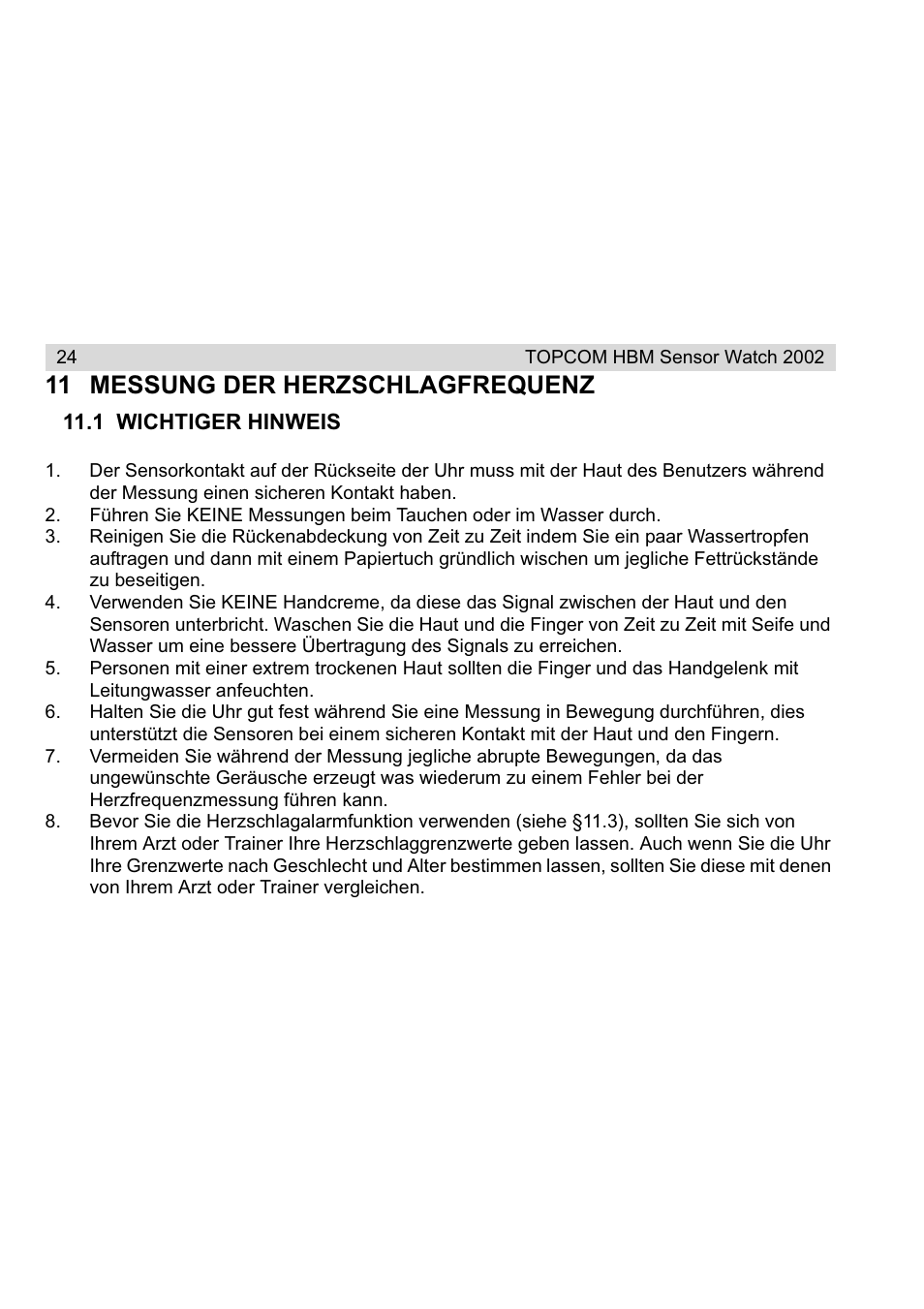 11 messung der herzschlagfrequenz | Topcom HBM Sensor Watch 2002 User Manual | Page 24 / 72