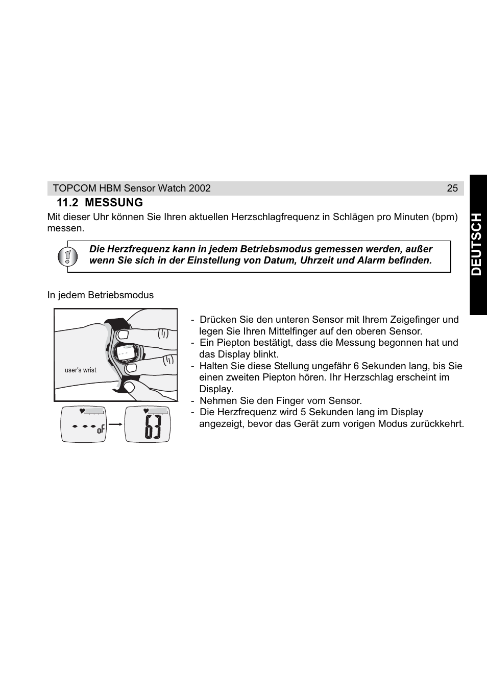 Deu tsch | Topcom HBM Sensor Watch 2002 User Manual | Page 25 / 72