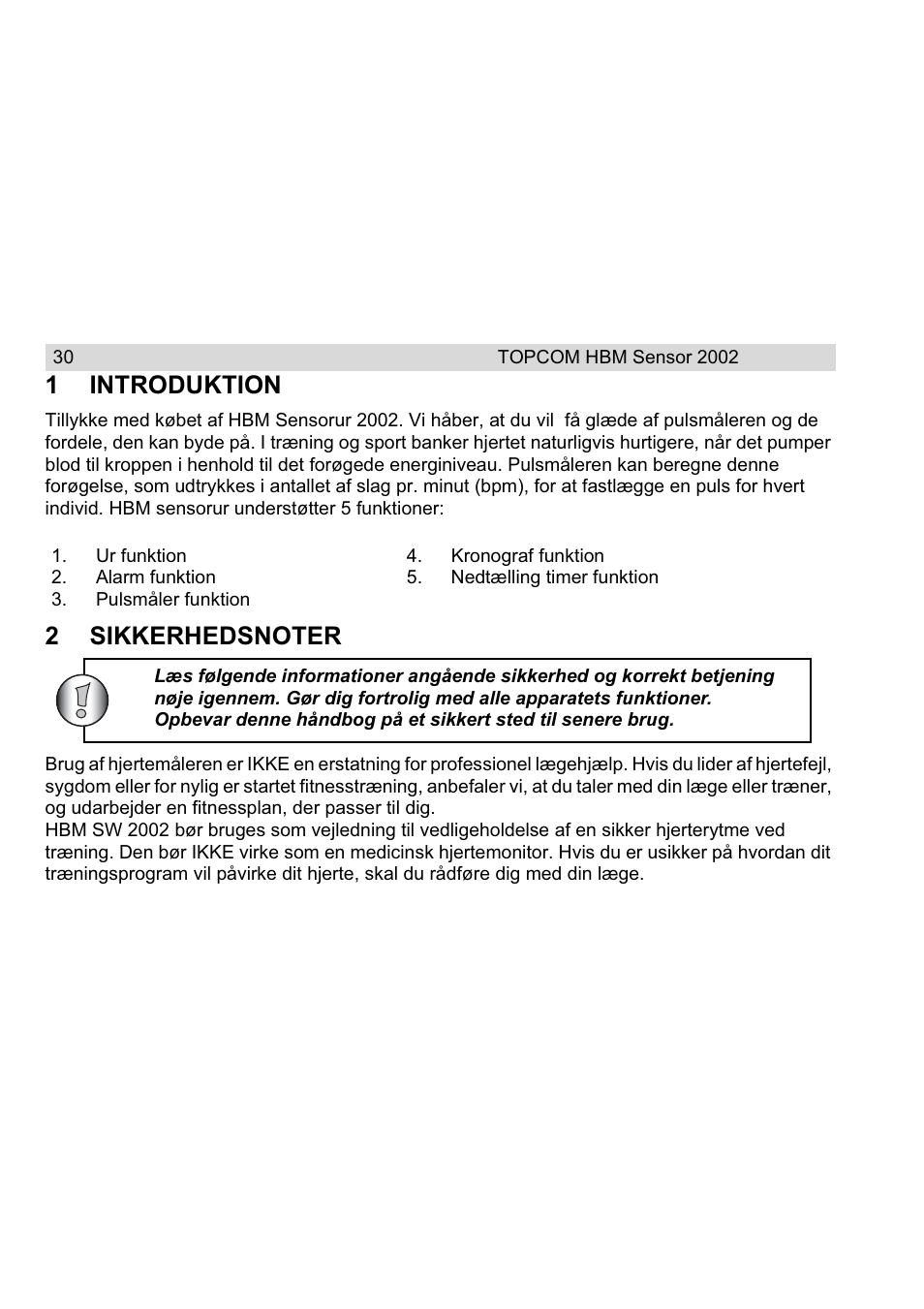 1introduktion | Topcom HBM Sensor Watch 2002 User Manual | Page 30 / 72