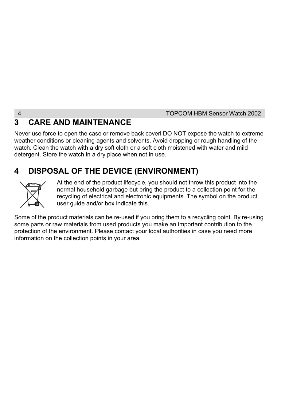 Topcom HBM Sensor Watch 2002 User Manual | Page 4 / 72