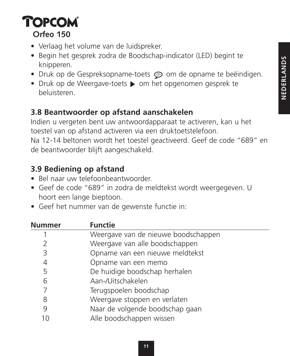 Topcom ORFEO 150 User Manual | Page 11 / 44