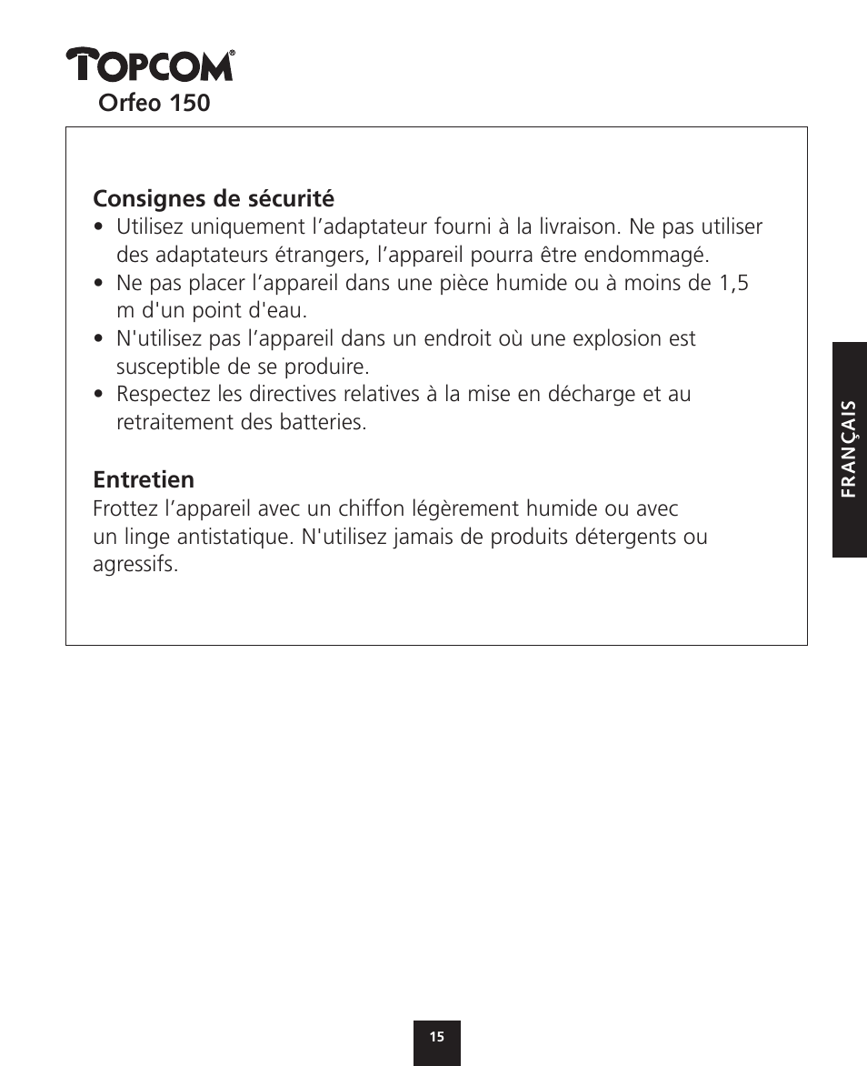 Topcom ORFEO 150 User Manual | Page 15 / 44