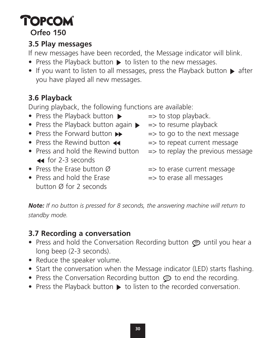 Topcom ORFEO 150 User Manual | Page 30 / 44