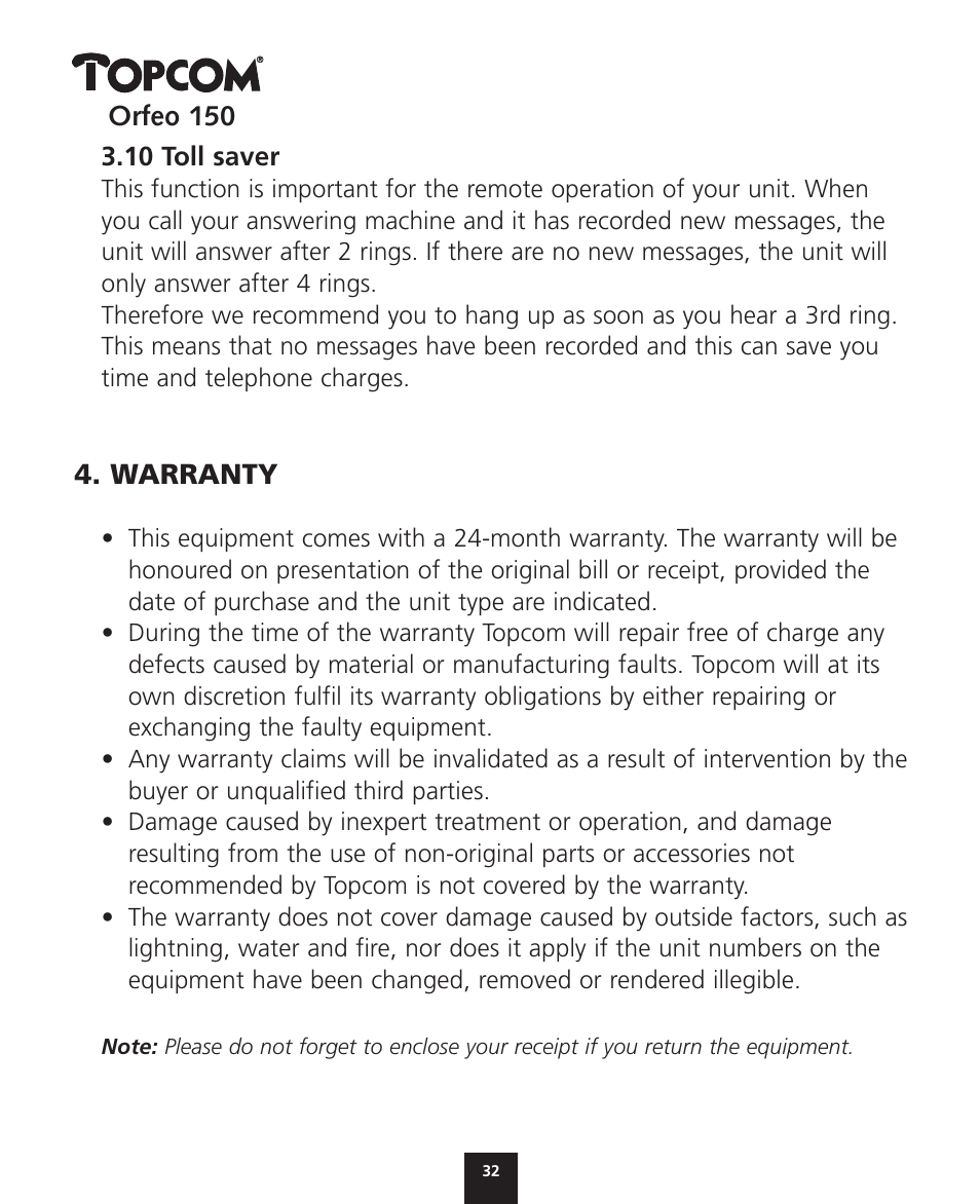 Topcom ORFEO 150 User Manual | Page 32 / 44