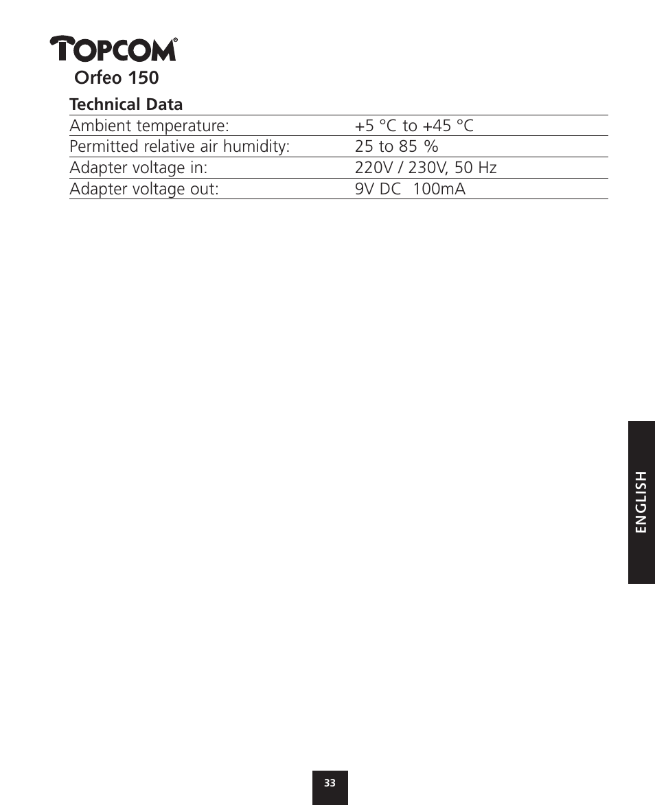 Topcom ORFEO 150 User Manual | Page 33 / 44