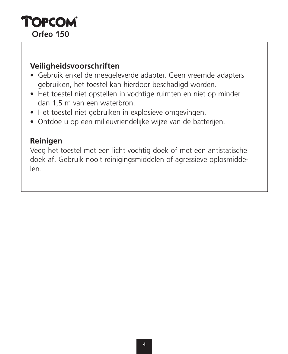 Topcom ORFEO 150 User Manual | Page 4 / 44