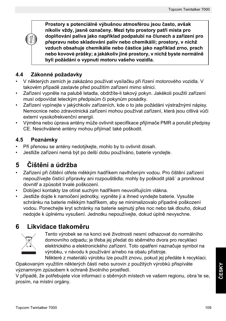 5ýištční a údržba, 6likvidace tlakomčru | Topcom TWINTALKER 7000 User Manual | Page 109 / 148