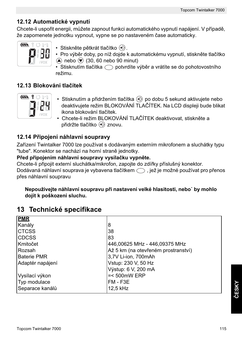 13 technické specifikace | Topcom TWINTALKER 7000 User Manual | Page 115 / 148