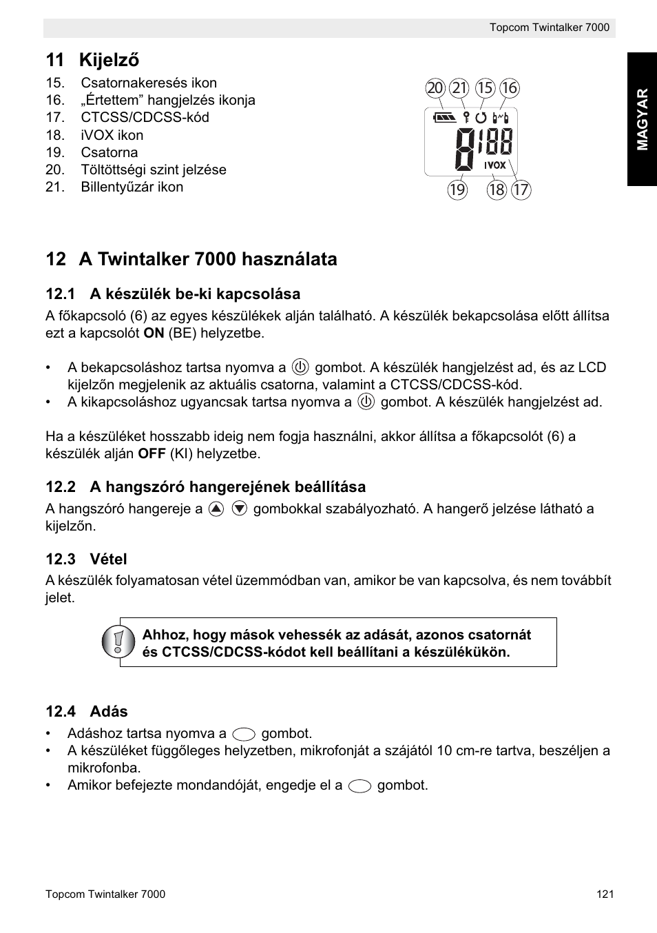 11 kijelzę | Topcom TWINTALKER 7000 User Manual | Page 121 / 148