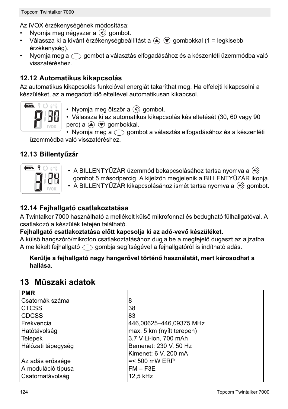 13 mħszaki adatok | Topcom TWINTALKER 7000 User Manual | Page 124 / 148