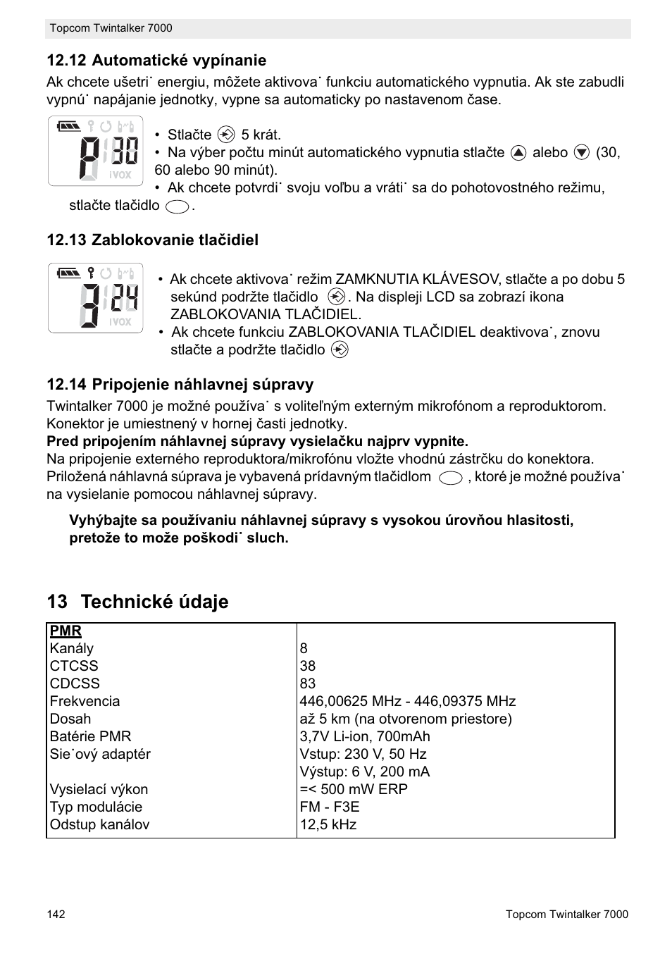 13 technické údaje | Topcom TWINTALKER 7000 User Manual | Page 142 / 148