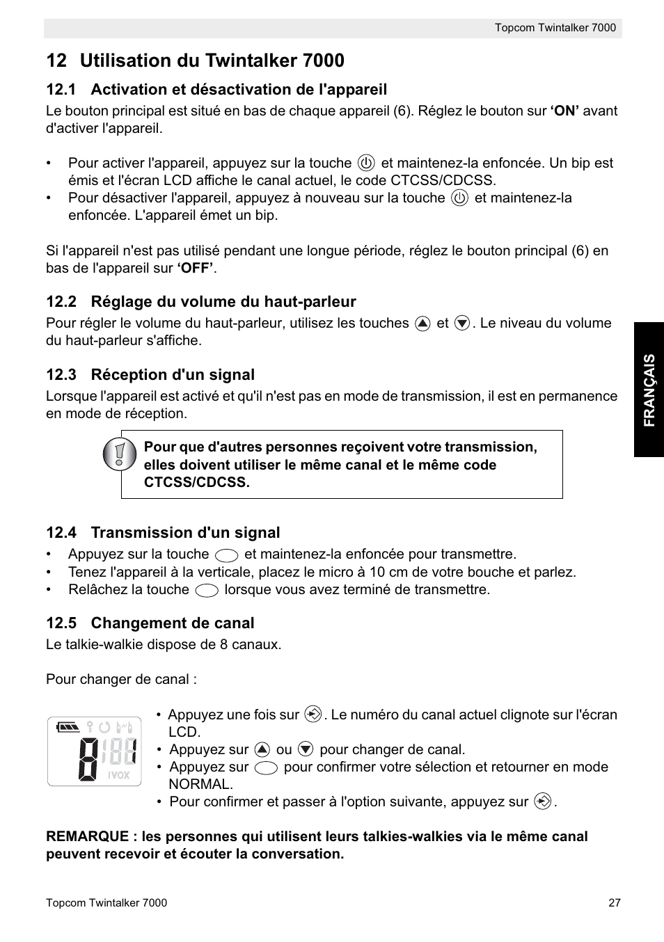 Topcom TWINTALKER 7000 User Manual | Page 27 / 148