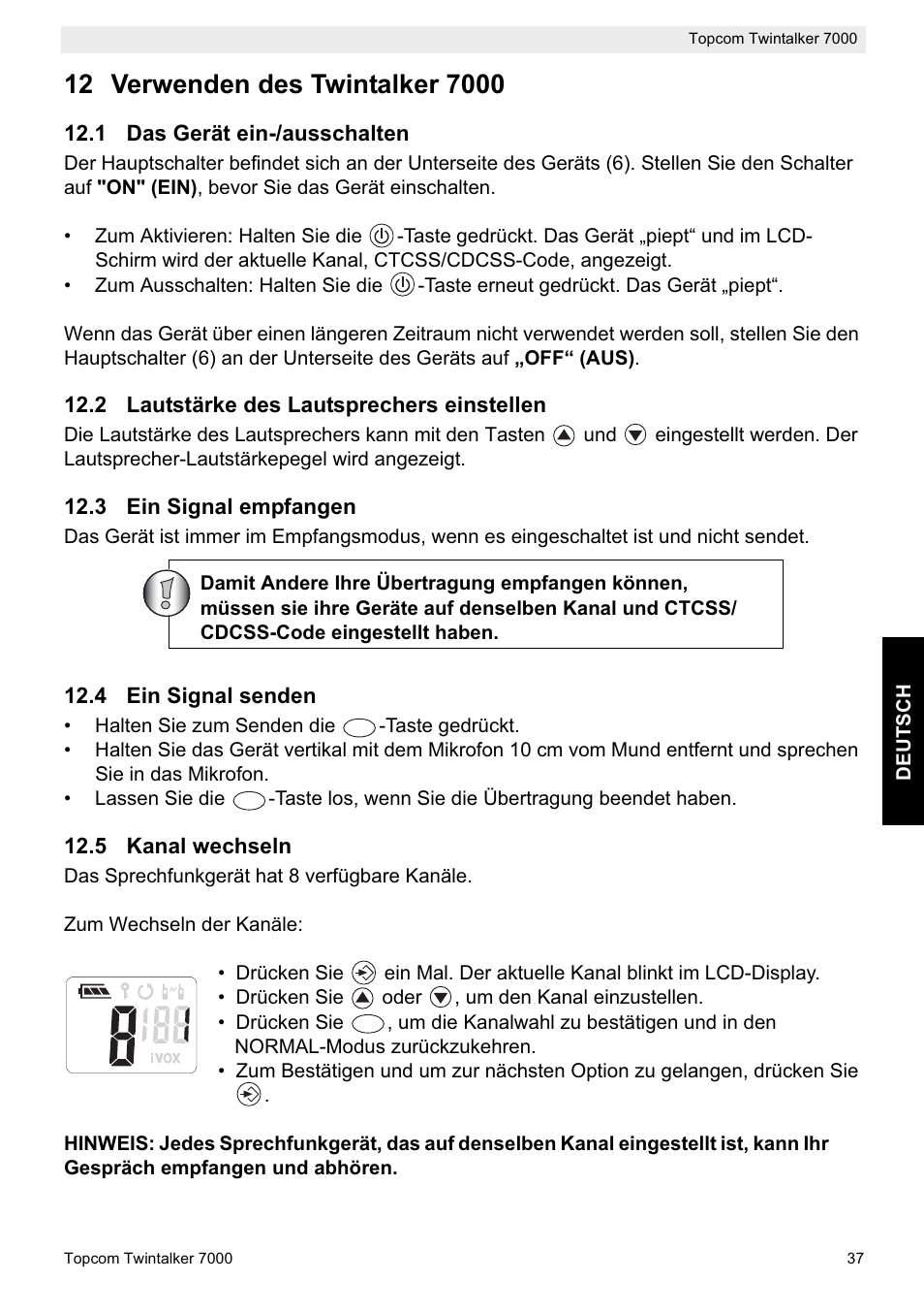 Topcom TWINTALKER 7000 User Manual | Page 37 / 148