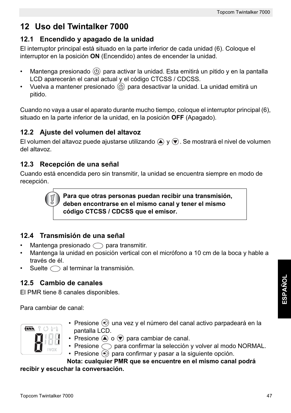 Topcom TWINTALKER 7000 User Manual | Page 47 / 148