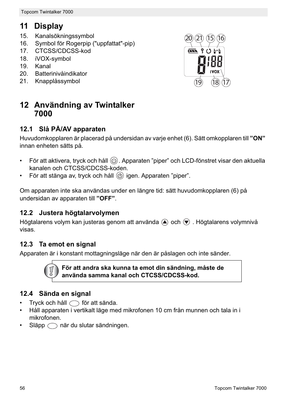 11 display | Topcom TWINTALKER 7000 User Manual | Page 56 / 148