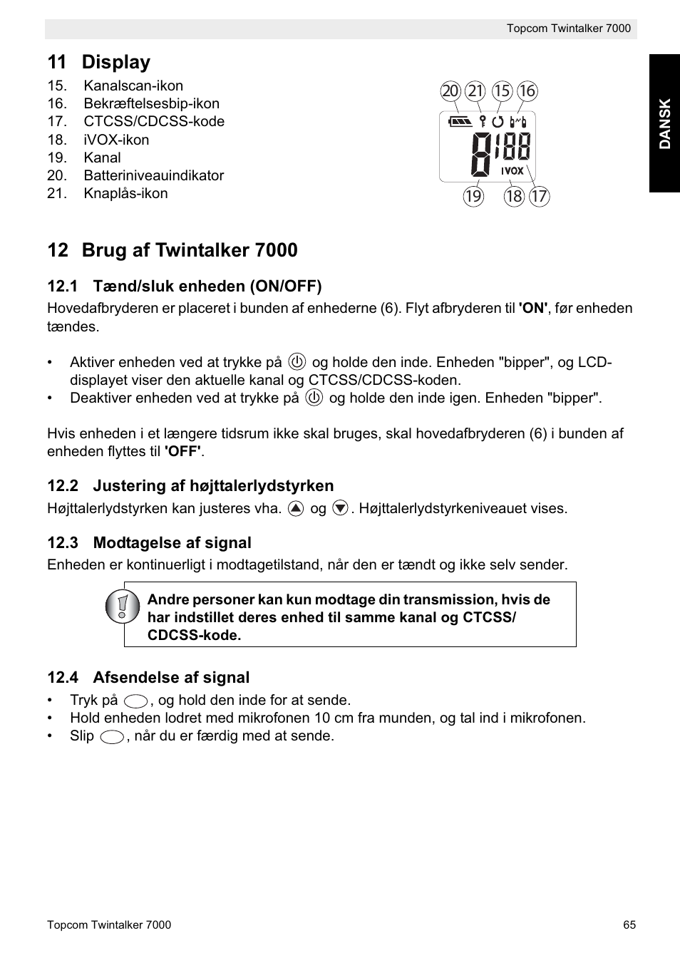 11 display | Topcom TWINTALKER 7000 User Manual | Page 65 / 148