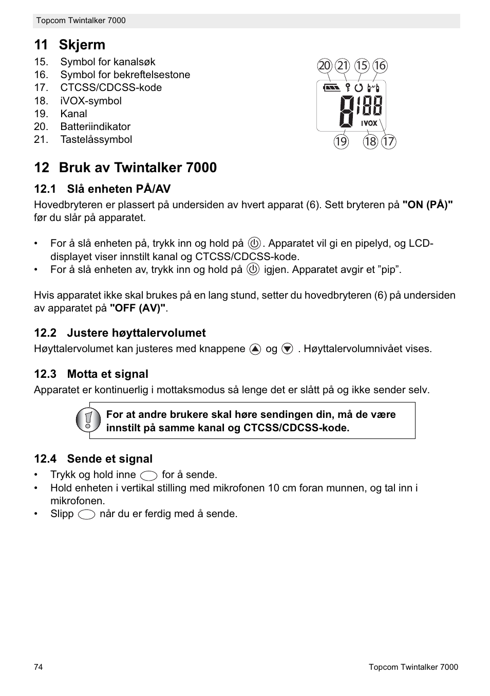 11 skjerm | Topcom TWINTALKER 7000 User Manual | Page 74 / 148