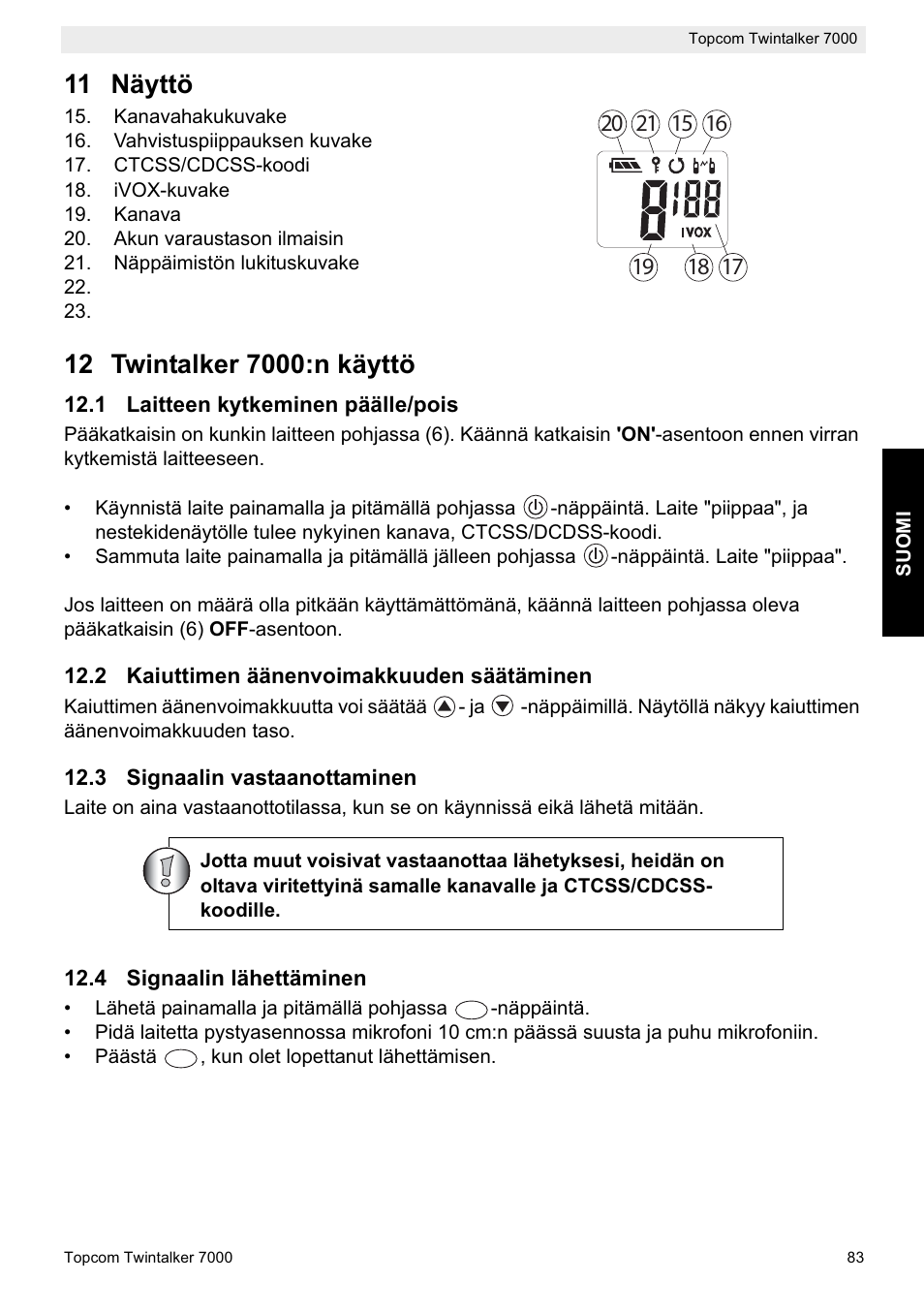 11 näyttö | Topcom TWINTALKER 7000 User Manual | Page 83 / 148