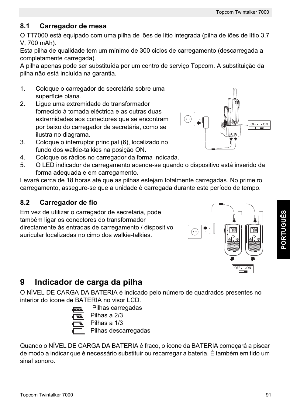 9indicador de carga da pilha | Topcom TWINTALKER 7000 User Manual | Page 91 / 148