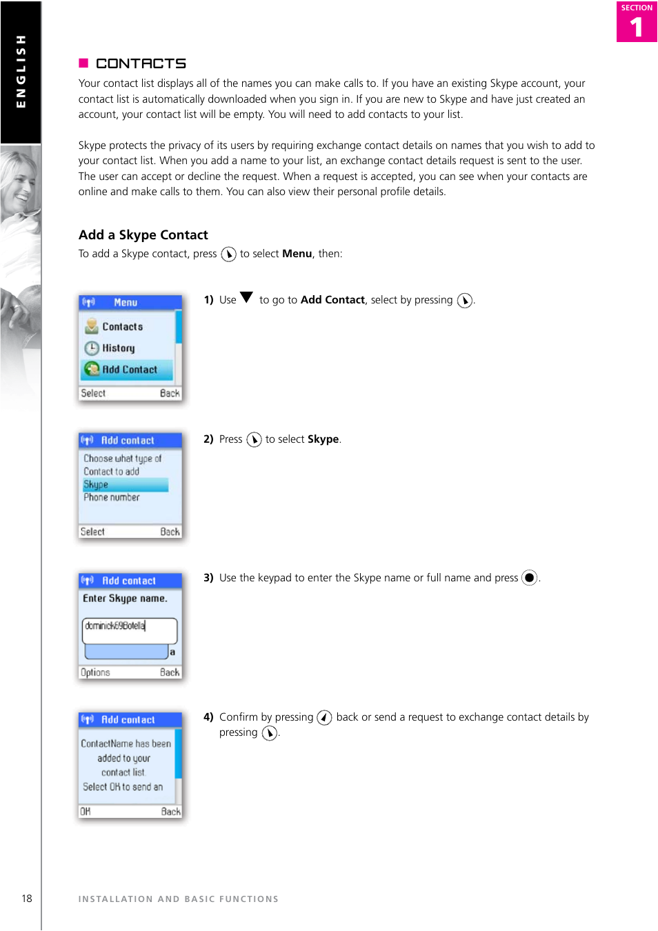 Contacts | Topcom WEBTALKER 6000 User Manual | Page 18 / 88
