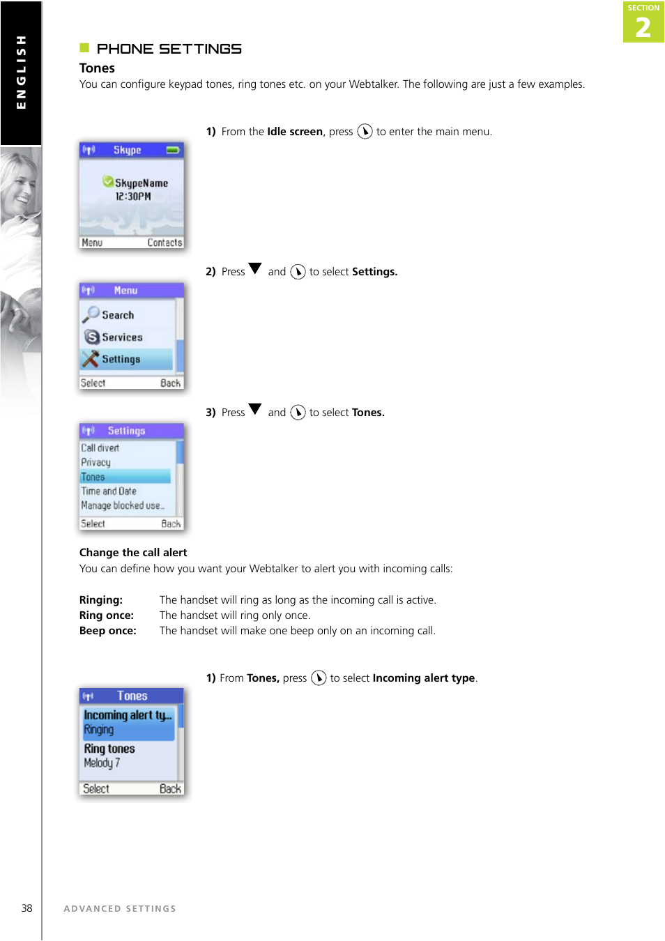 Phone settings | Topcom WEBTALKER 6000 User Manual | Page 38 / 88