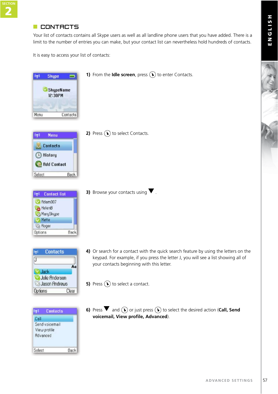 Contacts | Topcom WEBTALKER 6000 User Manual | Page 57 / 88