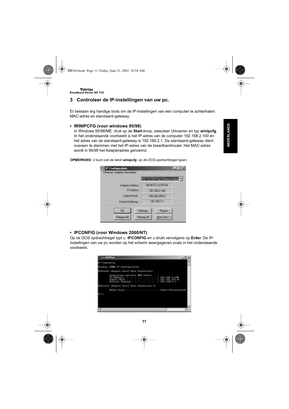 3 controleer de ip-instellingen van uw pc | Topcom BR 104 User Manual | Page 11 / 45