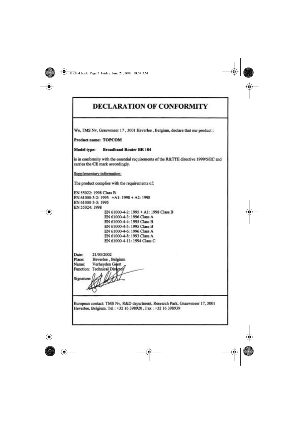 Topcom BR 104 User Manual | Page 2 / 45