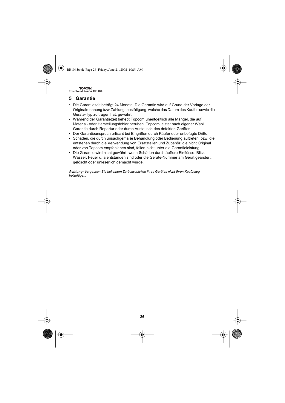 5 garantie | Topcom BR 104 User Manual | Page 26 / 45