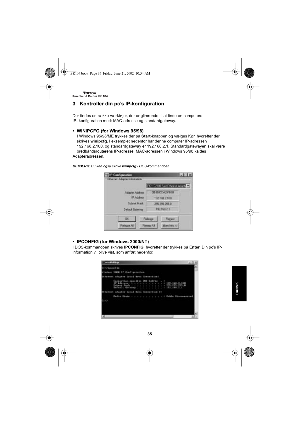 3 kontroller din pc’s ip-konfiguration | Topcom BR 104 User Manual | Page 35 / 45