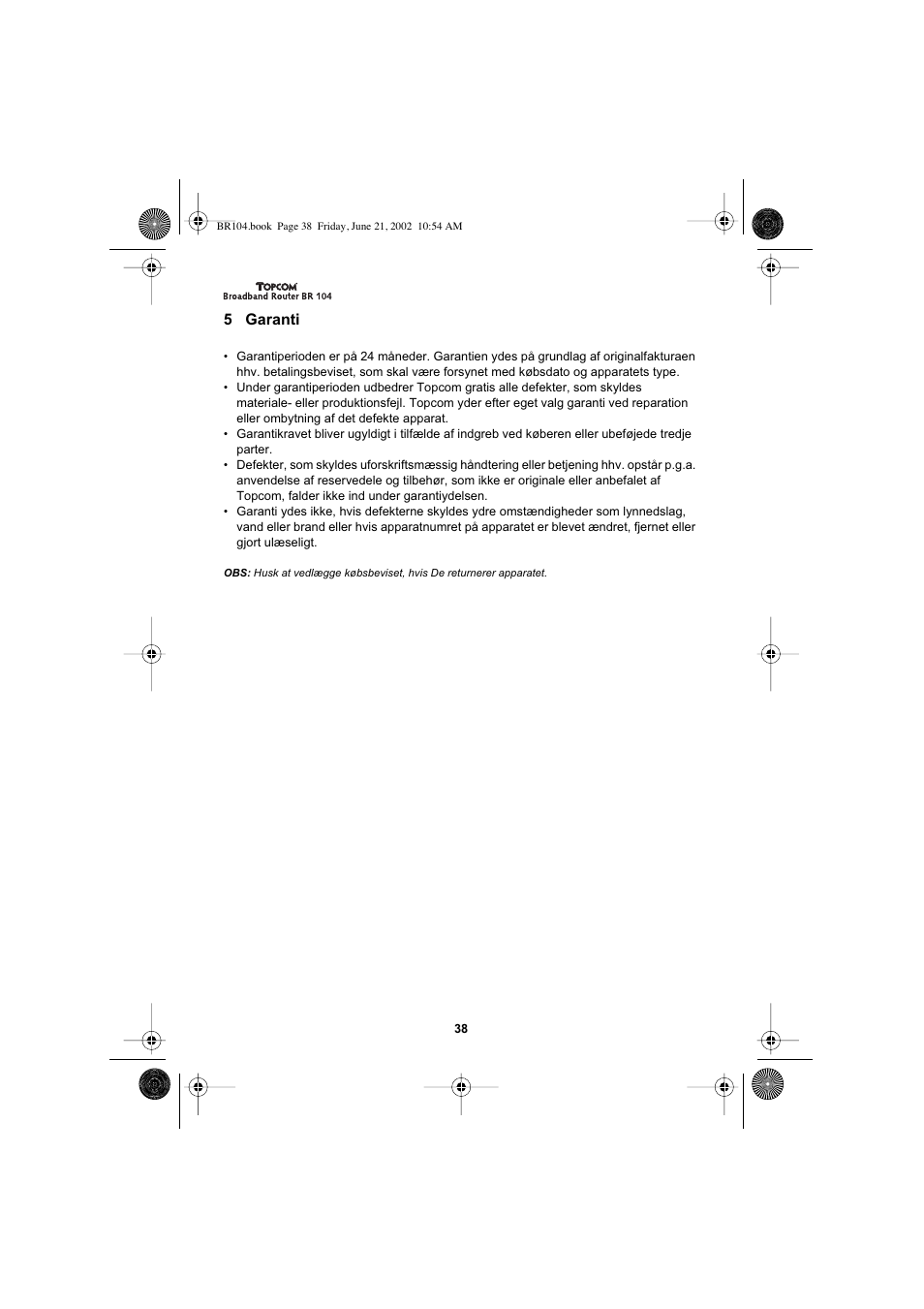 5 garanti | Topcom BR 104 User Manual | Page 38 / 45