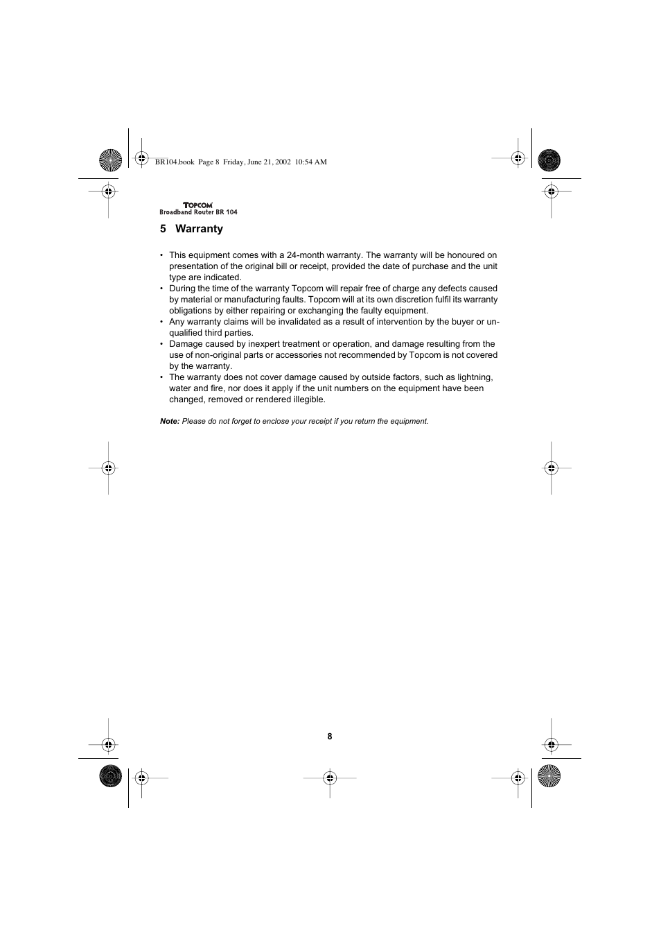 5 warranty | Topcom BR 104 User Manual | Page 8 / 45